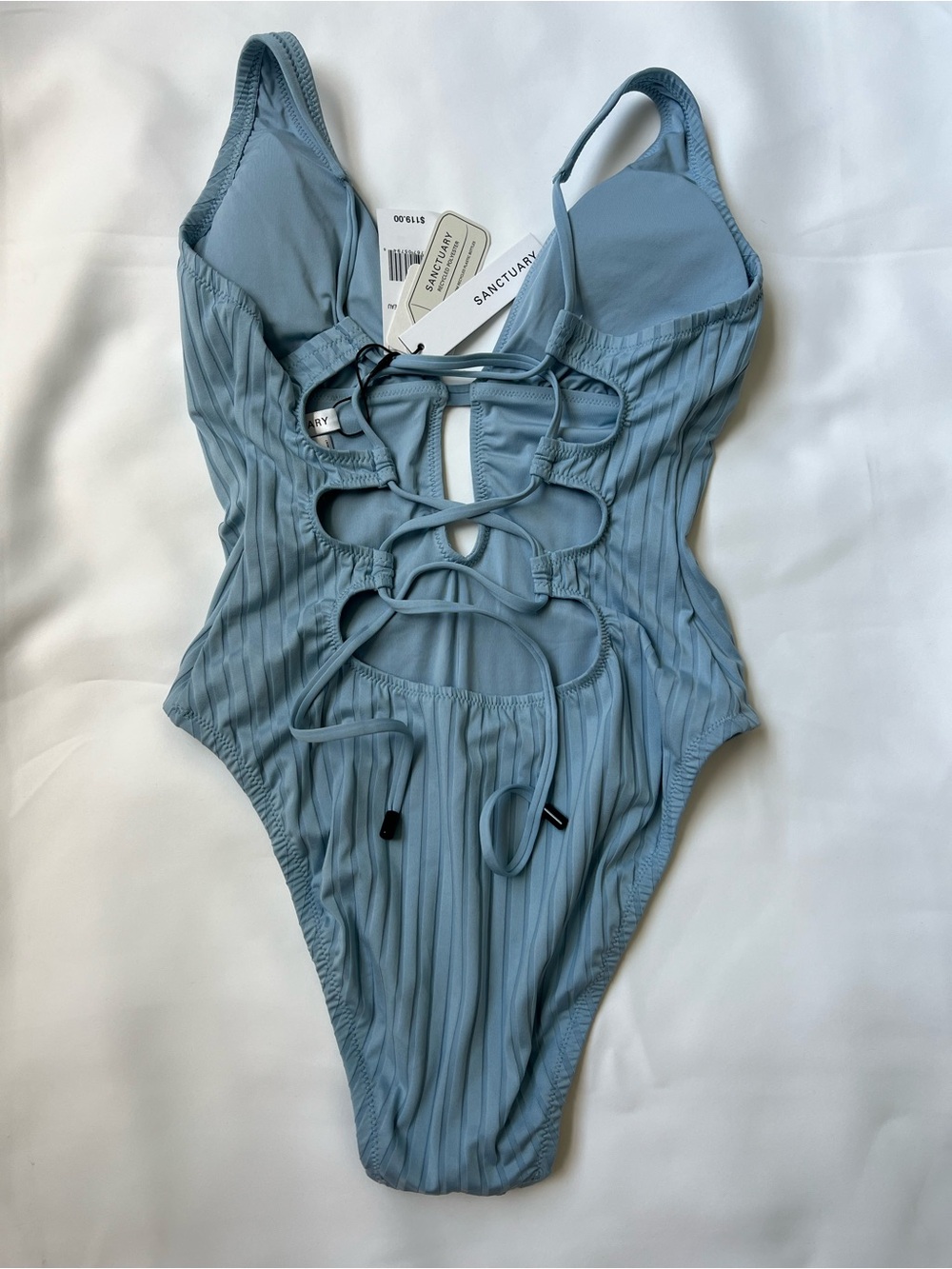 Sanctuary Light Blue Ribbed One-Piece Swimsuit with Front Cutouts - Picture 2 of 6